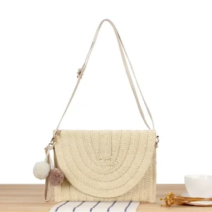 Women’s Pure Handmade Boho Crossbody Bag One Shoulder Straw Tote Summer Beach Clutch Portable Fashion Lady Style
