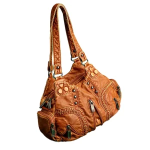 Women’s Retro Fashion Trend Large Capacity Single Shoulder Crossbody Bag with Embroidery PU Polyester Lining Portable