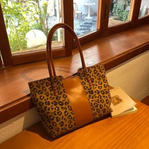 Women’s Retro Korean Leopard Print Large Capacity Shoulder Crossbody Fashion Handbag