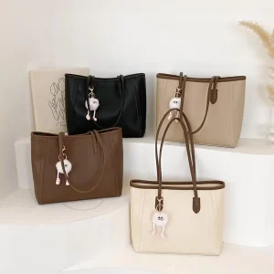 Women’s Retro Large Capacity Solid Color Open Closure Single Shoulder Bag Underarm Handbag for Commuting Polyester PU