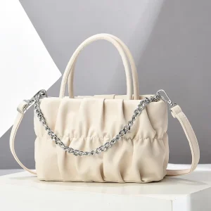 Women’s Ruched Cloud Handbag Fashion Silver Chain Crossbody Bag Elegant Ladies Top Handle Shoulder Purse