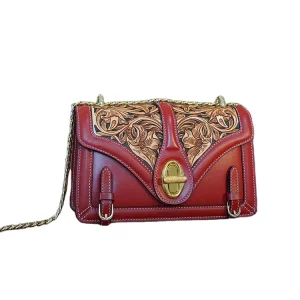 Women’s Saddle Bags Crossbody Bag Fashionable Genuine Leather Handbags Flowers Chains Foldable Durable Waterproof for Daily Use