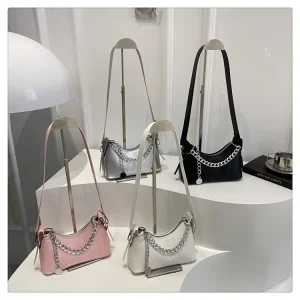 Women’s Sexy Fashion Solid Pattern Chain Strap Versatile Diagonal Crossbody Shoulder Bag
