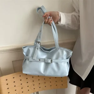 Women’s Shoulder Bag Retro Minimalist Large Capacity Zipper Closure Top-Handle Solid