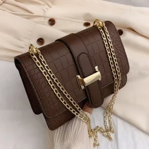 Women’s Shoulder Bag Stone Pattern Crossbody Small Square Winter New Embossed Solid Color Single Strap Zip PU Cross Border