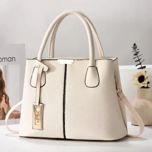 Women’s Simple Square Shape Solid Color Shoulder Bag Polyester Lining Zipper Closure Large Capacity Messenger Bag