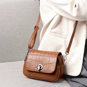 Women’s Small Saddle Crossbody Purse Croc Embossed Shoulder Bag with Adjustable Strap Lightweight Daily Bag for Work Travel