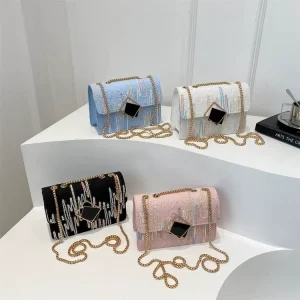 Women’s Small Square Flap Shoulder Crossbody Bag PU Zipper Chain Casual Bag