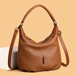 Women’s Soft Leather Crescent Bag with Two Straps and Zipper Closure Crossbody Bag