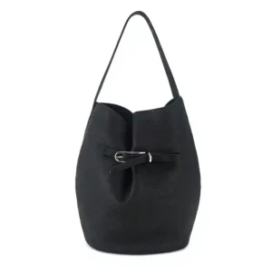 Women’s Solid Color Genuine Cowhide Leather Bucket Tote Shoulder Bag Large Capacity for Autumn