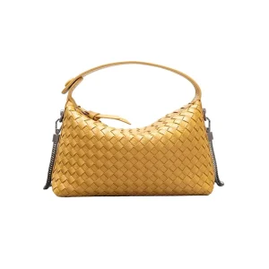 Women’s Solid Color Hand Woven Bag PU Texture Clutch Bag Single Shoulder Underarm Bag