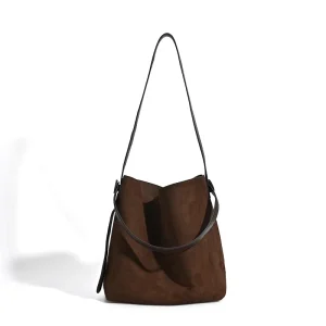 Women’s Solid Color Matte Leather Underarm Bag, Mirror Frost Matte Large Capacity Crossbody Bucket Shoulder Handbag
