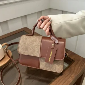 Women’s Splicing Color Portable Small Square Shoulder Crossbody Bag with ZIP Closure Single Strap Modern Bag