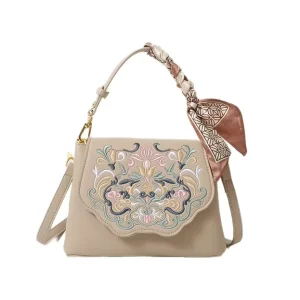 Womens Spring PU Single Strap Zip Crossbody Shoulder Bag Retro Artistic Chinese Style Embroidery