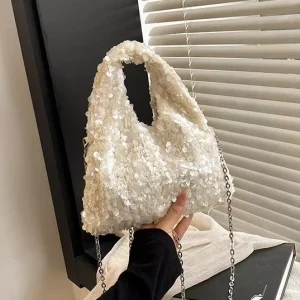 Women’s Spring Sequined Handbag Single Strap Shoulder Crossbody Bag European American Style Fashionable Chain