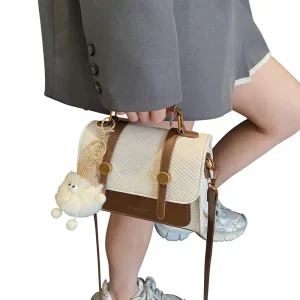 Women’s Spring Small Square Shoulder Crossbody Bag Single Strap Polyester Lining Locking Buckle Popular Handheld