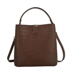 Women’s Stylish PU Alligator Pattern Bucket Bag with Adjustable Shoulder Crossbody Strap Portable for Daily Office Travel Use