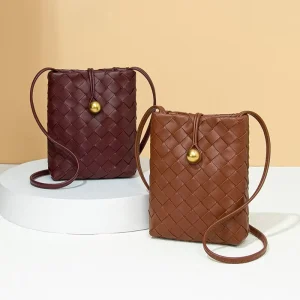Women’s Stylish Single Shoulder Crossbody Bag Mini Mobile Phone Fanny Pack Woven Handbag