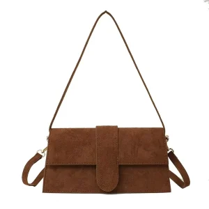 Women’s Suede Leather Shoulder Bag Compact Clutch Handbag with Magnetic Clasp Custom Logo OEM