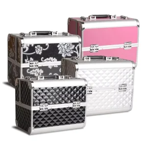 Women’s Travel Aluminum Train Jewelry Organizador De Maquillaje Cosmetic Bags & Cases with Divider for Train Makeup Tools