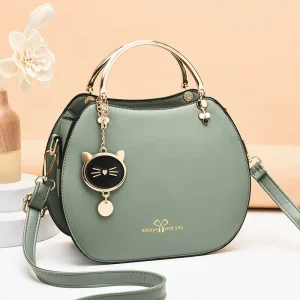 Women’s Trend Single Shoulder Handbag with Cat Pendant Geometric Pattern Fashion Style Bag