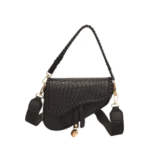 Women’s Vegan Leather Saddle Crossbody Bag with Silk Screen Logo Waterproof Portable Magnetic Zipper Closure All Seasons
