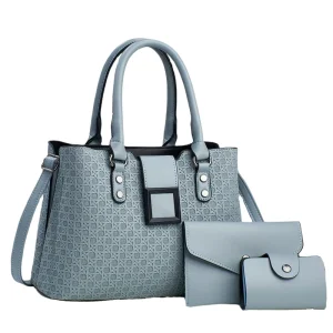 Women’s Vintage Classic Business Tote Handbags Set of 3 Solid Color PU Material with Zipper Closure