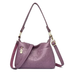 Women’s Vintage Clover Embossed PU Leather Lightweight Waterproof Zip Closure Shoulder Crossbody Hobo Bag