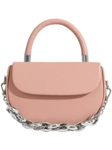 Women’s Vintage Fashion Shoulder Bag with PU Material and Metal Chain Trendy Design