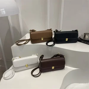 Women’s Vintage PU Leather Shoulder Bag Flip Lock Designer Handbag Knotted Strap Crossbody Purse for Daily Casual