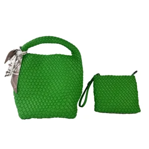 Women’s Woven Handbag with Coin Purse Foldable Chain Small Tote Crossbody Bag Dress Style