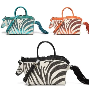 Women’s Zebra Pearl Piece High-End Texture Personalized Contrasting Color Zipper Polyester Bag