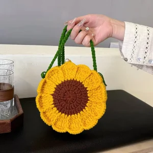 Wool Woven Bag Small Fresh Crocheted Bag Handmade Finished Flower Bag Shoulder Bag for Women