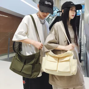 Workwear Style Large Capacity Canvas Bag Casual Travel Shoulder Crossbody Mailman Bag