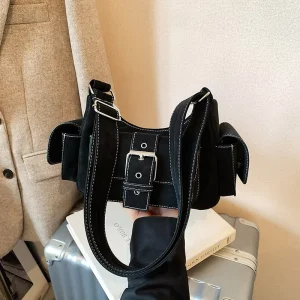 Y2K Retro Underarm Suede Crossbody Hobo Bag for Daily Street Outing Casual Dating
