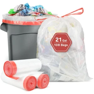 YC Custom Logo Eco Friendly Bin Liners 13 Gallon White Plastic Garbage Drawstring Trash Garbage Bag