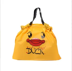 “Yellow Duck” Personalized HDPE LDPE Custom Plastic Drawstring Bag with Durable Handle Colorful Packaging for Gift Shopping Bags