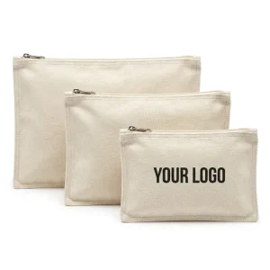 Zipper Canvas Cosmetic Pouch Multiple Sizes Blank Cotton Storage Bag Custom Logo Print For Promotional Bulk Order